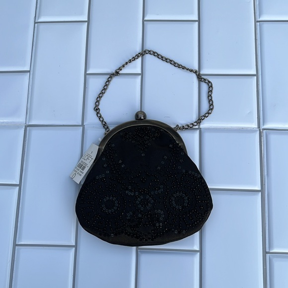 Ann Taylor Loft Evening Satin Black Beaded and Sequin bag - Picture 2 of 11